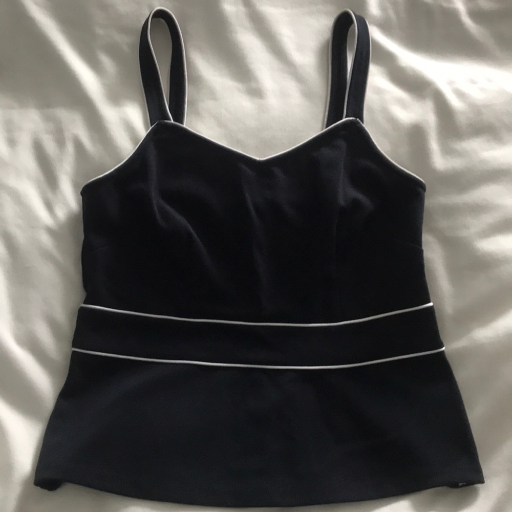 Ann Taylor Navy blue top with white piping